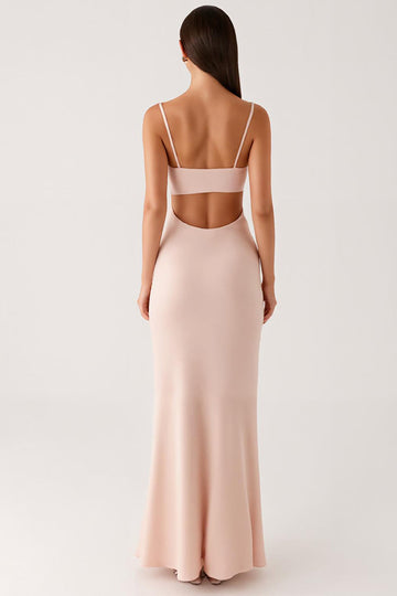 Apricot Chiffon Spaghetti Straps Sheath Long Evening Dress